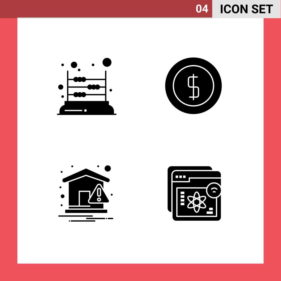 4 Universal Solid Glyphs Set for Web and Mobile Applications game home mathematics coin notification Editable Vector Design Elements