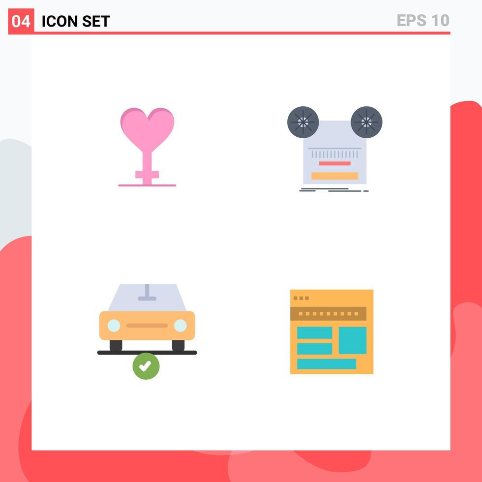 4 Universal Flat Icon Signs Symbols of heart checked record tape done Editable Vector Design Elements