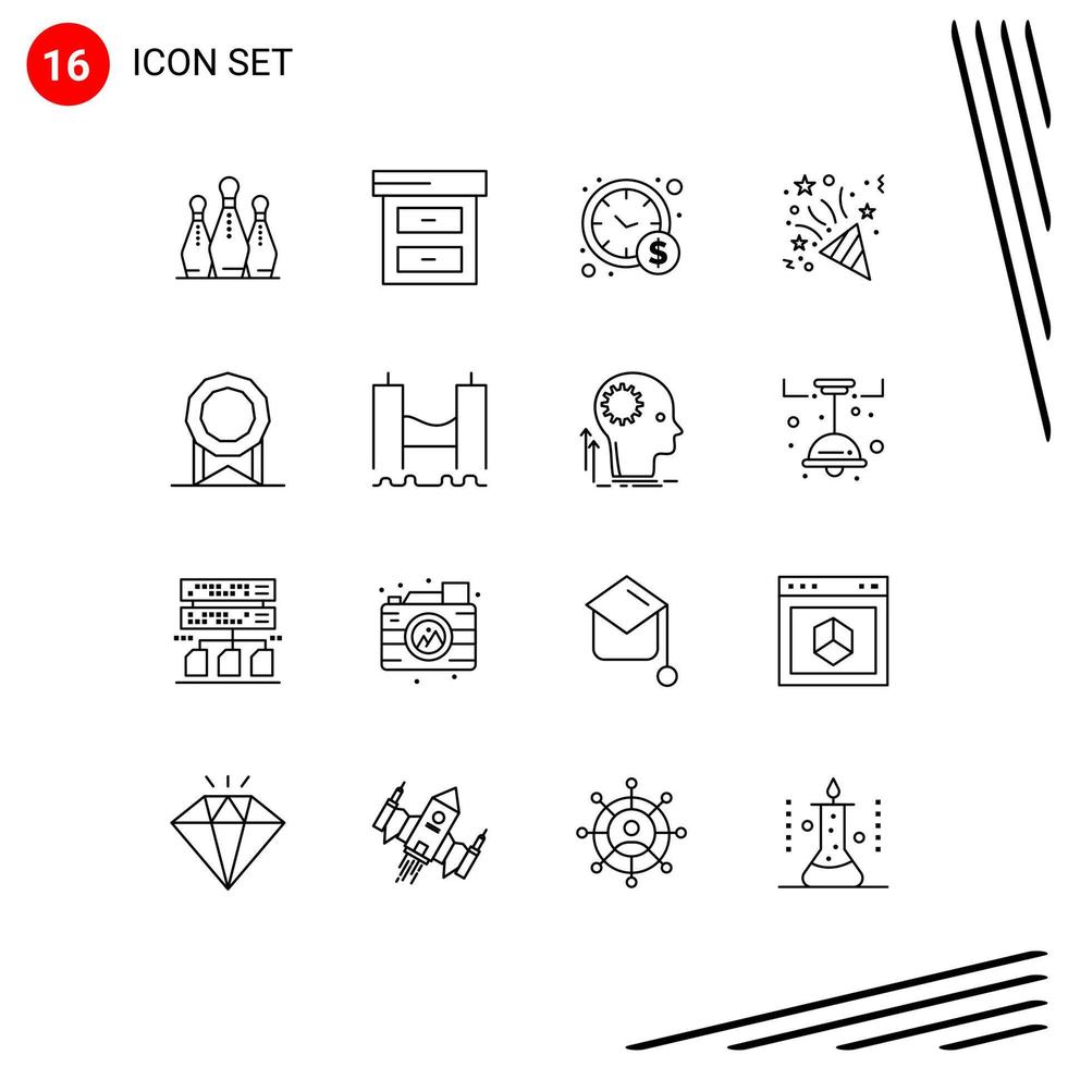 Pack of 16 Modern Outlines Signs and Symbols for Web Print Media such as bridge license management bonus fireworks Editable Vector Design Elements