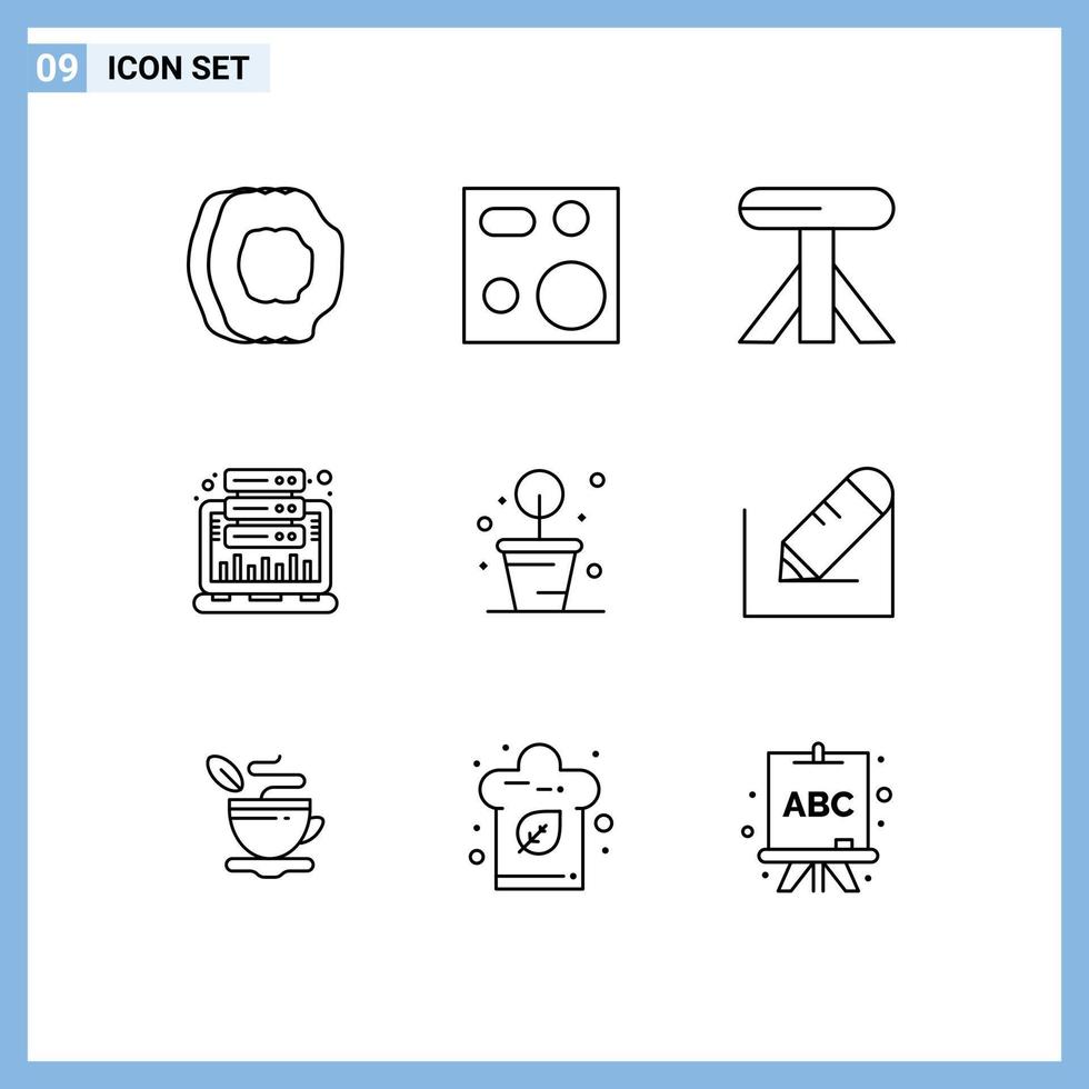 Pack of 9 creative Outlines of web hosting plate graph table Editable Vector Design Elements