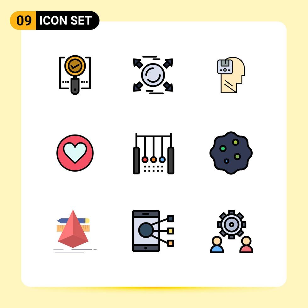 Universal Icon Symbols Group of 9 Modern Filledline Flat Colors of cack heart all love user Editable Vector Design Elements
