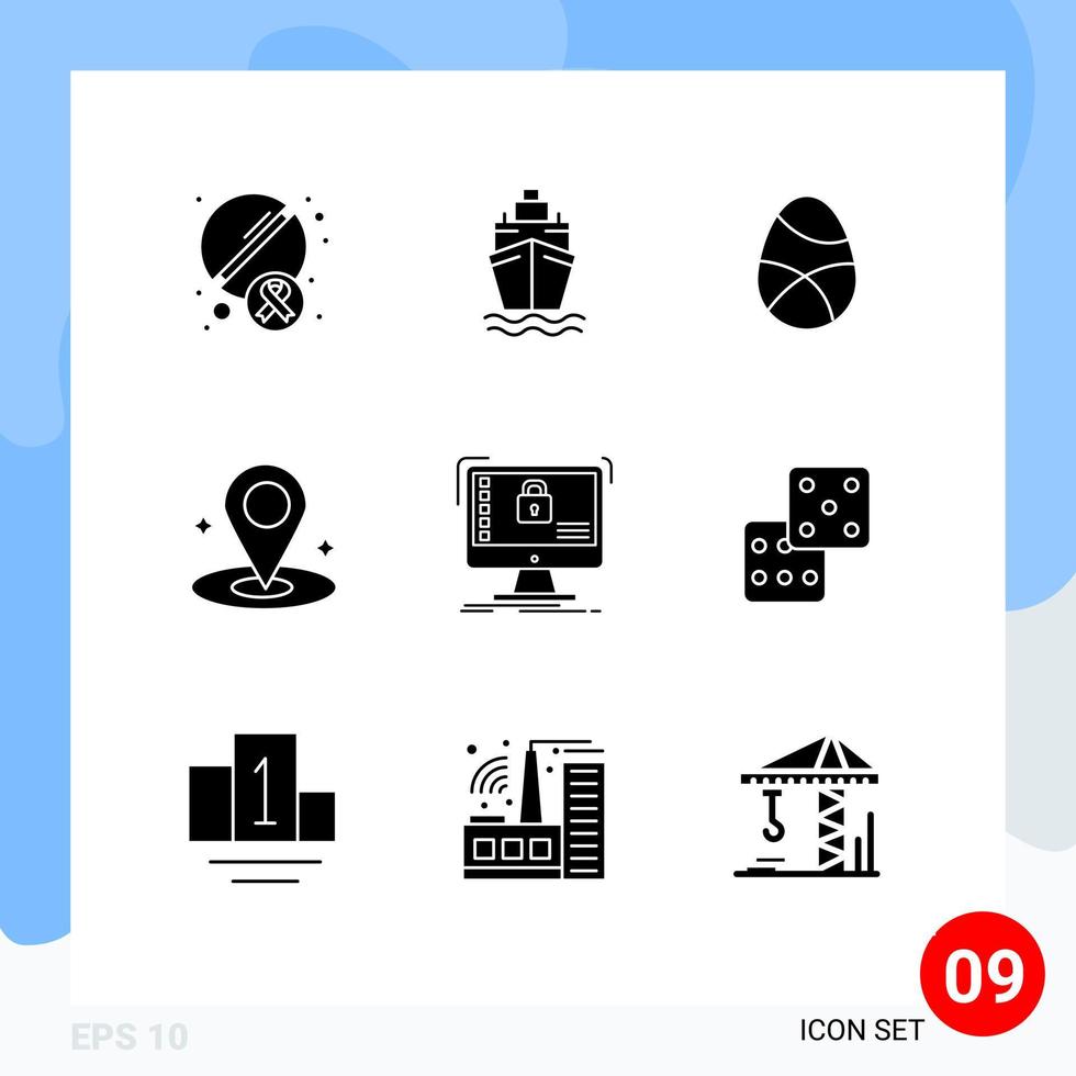 Solid Glyph Pack of 9 Universal Symbols of safe secure decoration place location Editable Vector Design Elements