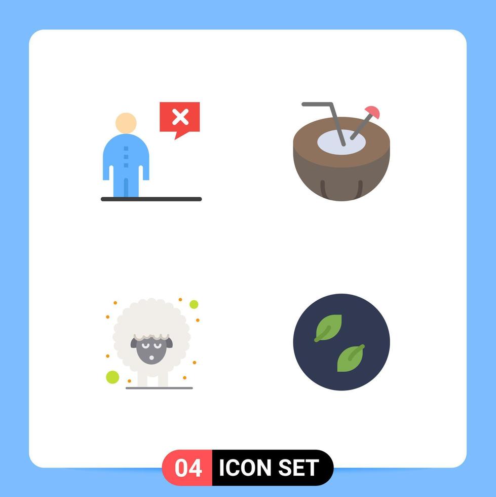 Set of 4 Commercial Flat Icons pack for business easter human coconut drink sheep Editable Vector Design Elements