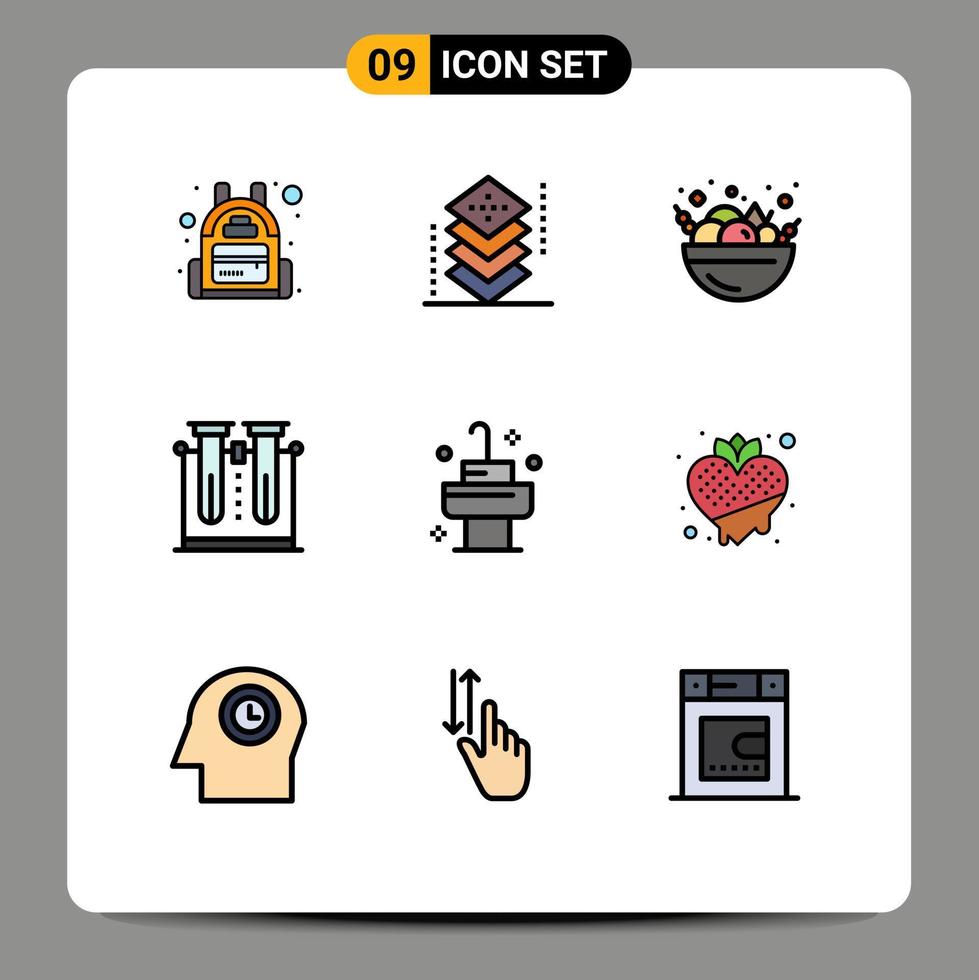 9 Universal Filledline Flat Color Signs Symbols of bath tube food testing laboratory Editable Vector Design Elements