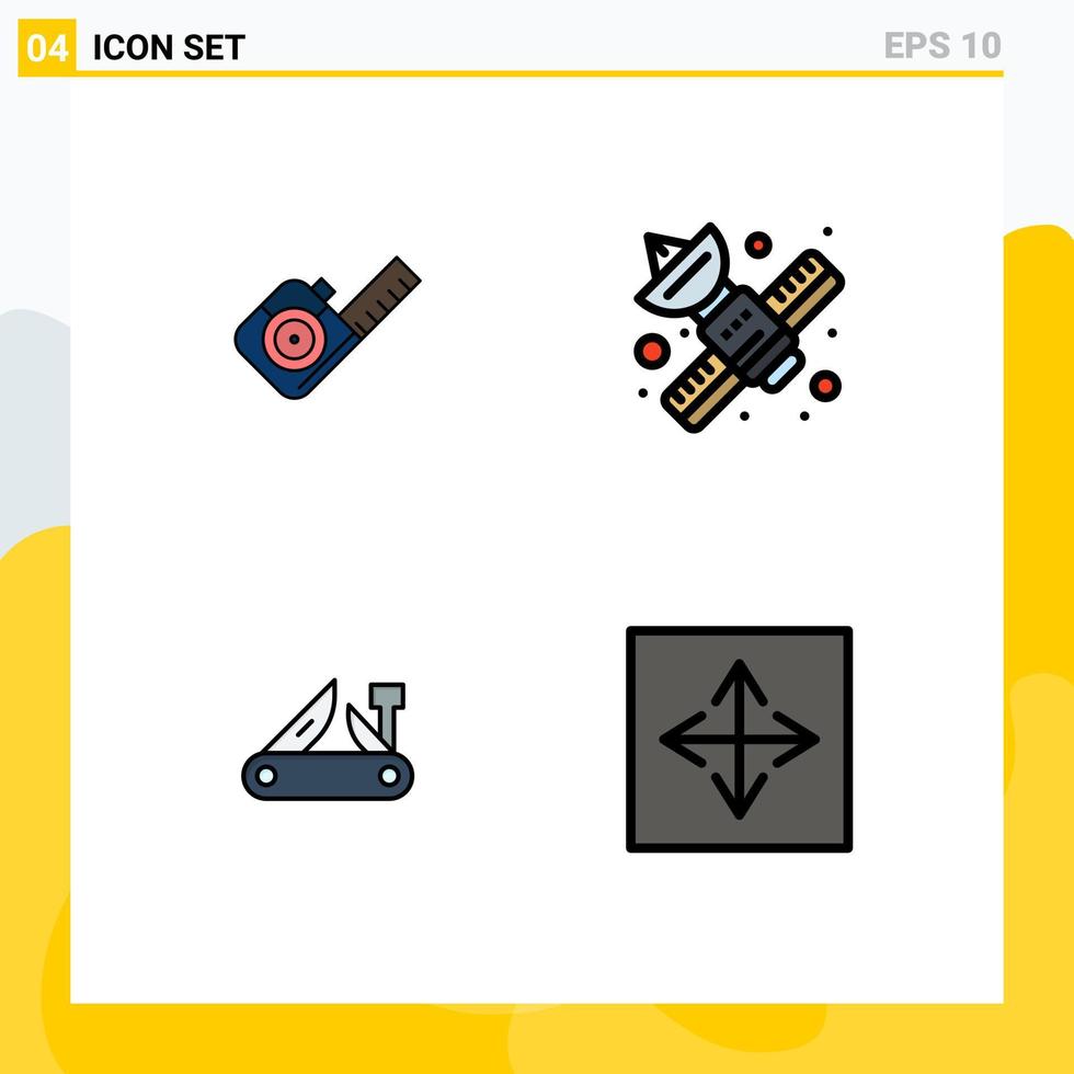 Universal Icon Symbols Group of 4 Modern Filledline Flat Colors of measure army tool network multitool Editable Vector Design Elements