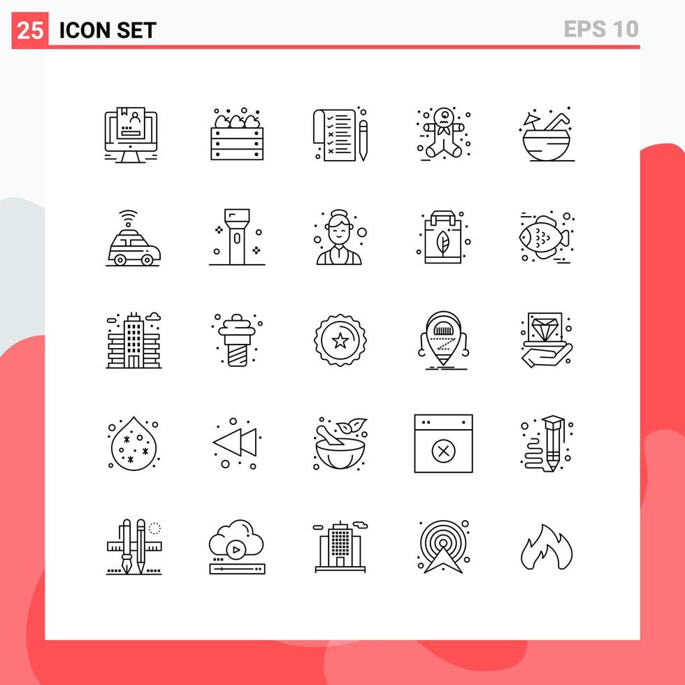 User Interface Pack of 25 Basic Lines of drink beach farming halloween scary ginger Editable Vector Design Elements