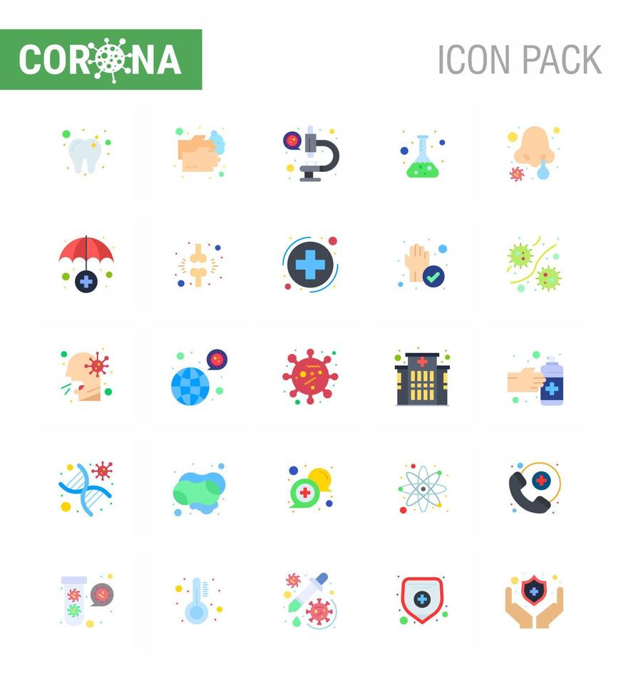 Covid19 icon set for infographic 25 Flat Color pack such as disease test coronavirus science flask viral coronavirus 2019nov disease Vector Design Elements