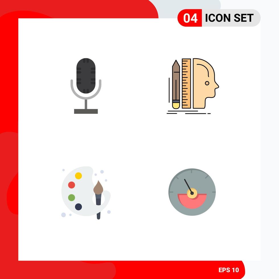 Universal Icon Symbols Group of 4 Modern Flat Icons of audio art microphone ruler paint Editable Vector Design Elements