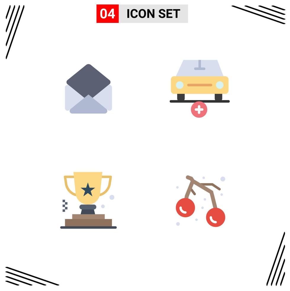 Pack of 4 creative Flat Icons of mail award add plus prize Editable Vector Design Elements