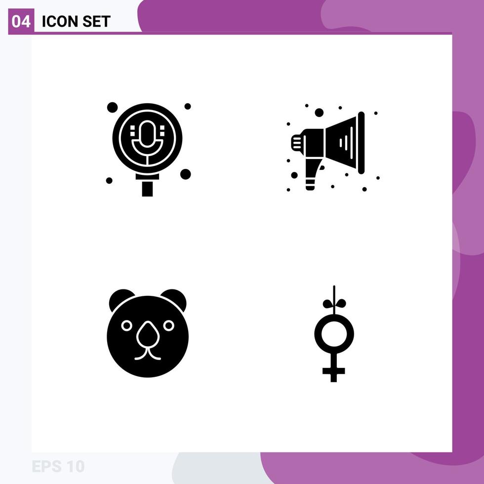 Set of 4 Modern UI Icons Symbols Signs for search predator pack speaker symbol Editable Vector Design Elements