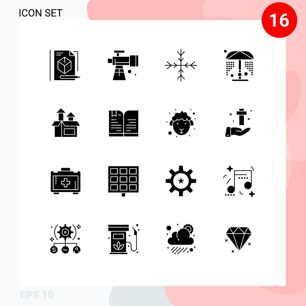 16 Thematic Vector Solid Glyphs and Editable Symbols of product method snow management water Editable Vector Design Elements
