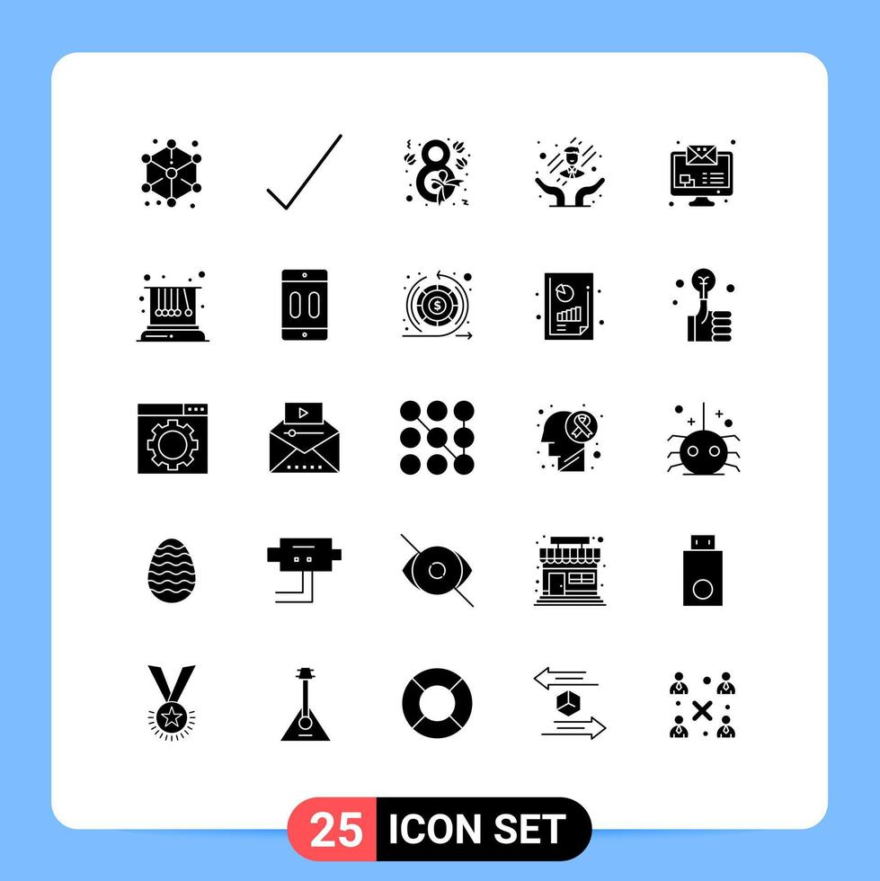 Editable Vector Line Pack of 25 Simple Solid Glyphs of monitor email imac eight employee care care Editable Vector Design Elements