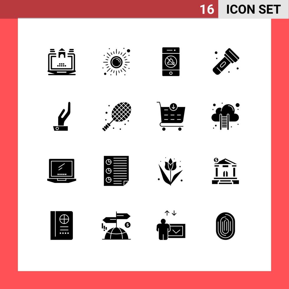 Stock Vector Icon Pack of 16 Line Signs and Symbols for alms light yoga flashlight technology Editable Vector Design Elements