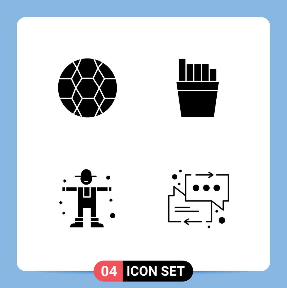4 User Interface Solid Glyph Pack of modern Signs and Symbols of ball scarecrow sport character messages Editable Vector Design Elements