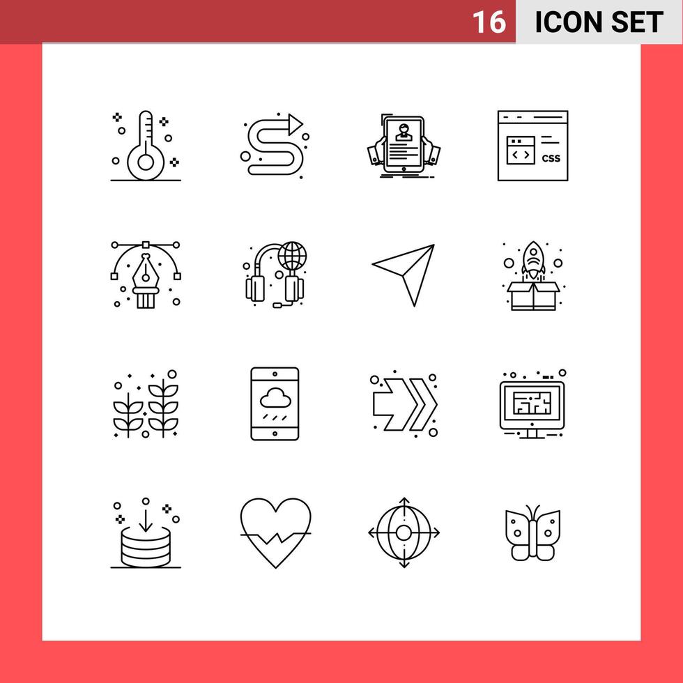 Group of 16 Outlines Signs and Symbols for develop coding left code hr Editable Vector Design Elements