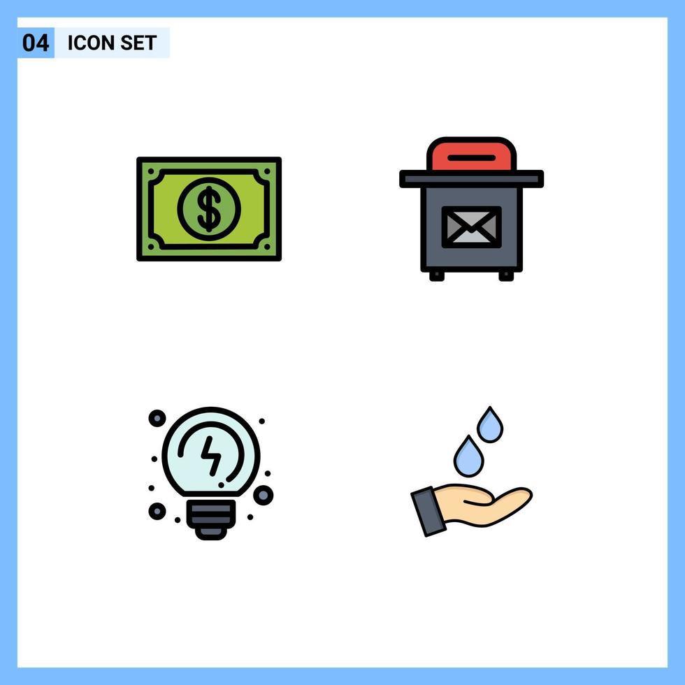 Filledline Flat Color Pack of 4 Universal Symbols of currency solutions watch post purified Editable Vector Design Elements