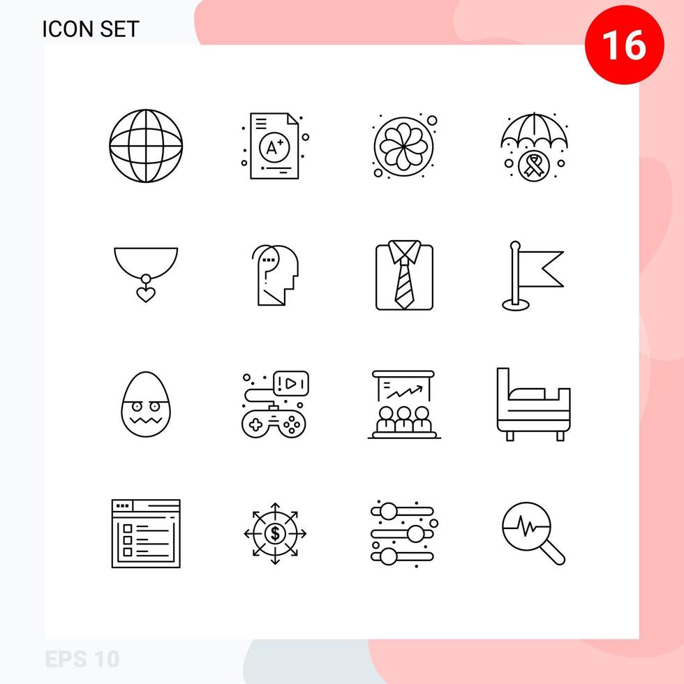 Universal Icon Symbols Group of 16 Modern Outlines of gift necklace nature cancer awareness insurance Editable Vector Design Elements