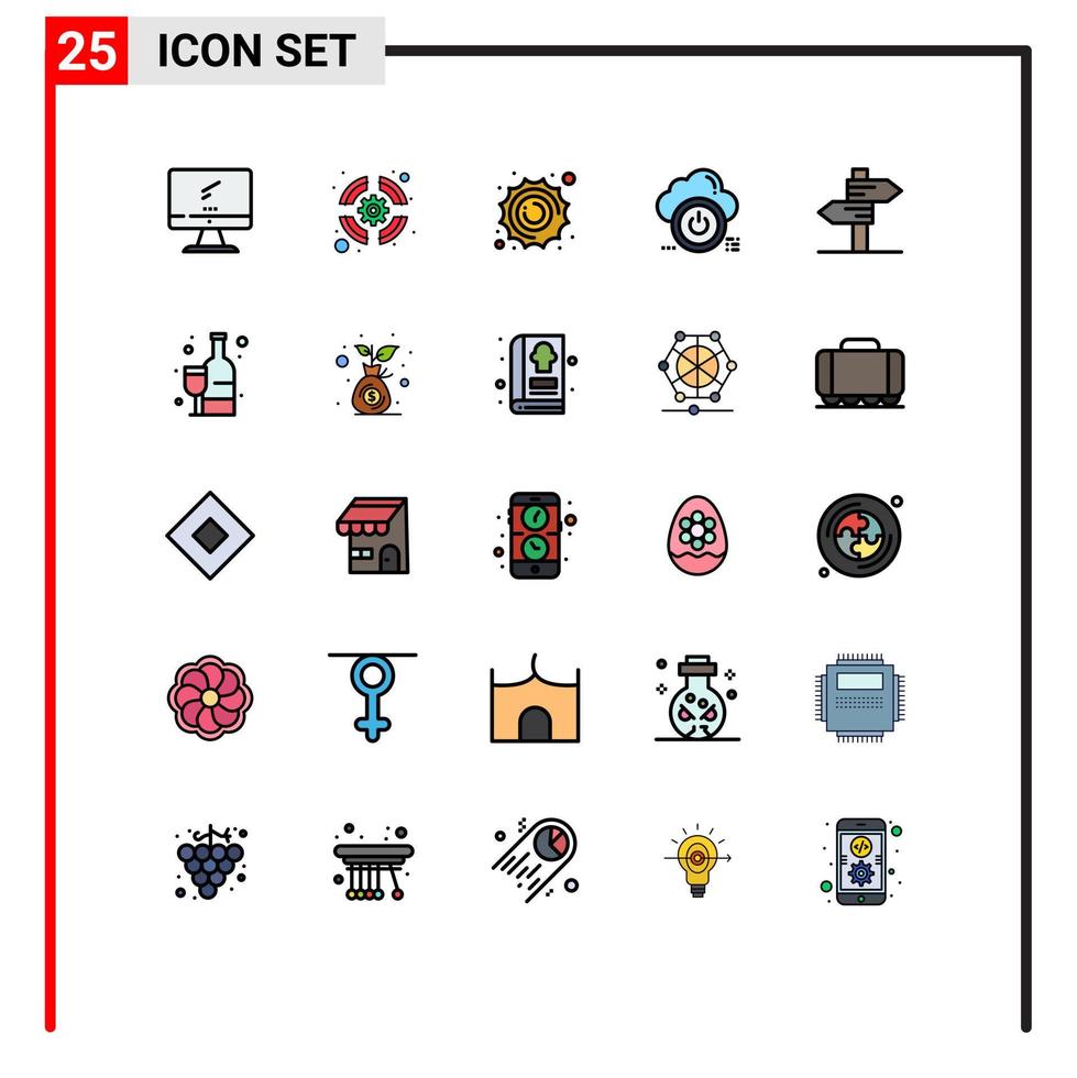 Group of 25 Filled line Flat Colors Signs and Symbols for off down support team close space Editable Vector Design Elements