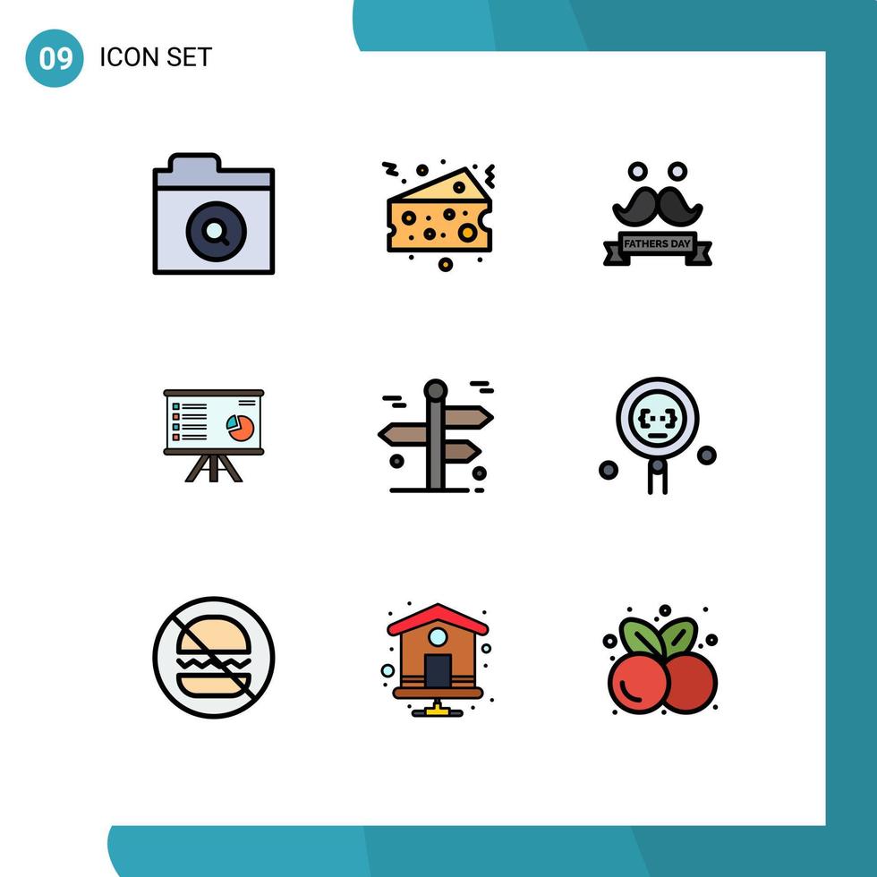 Modern Set of 9 Filledline Flat Colors Pictograph of report graph day chart analytics Editable Vector Design Elements