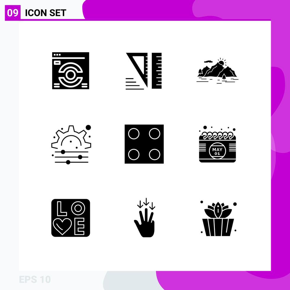 Modern Set of 9 Solid Glyphs and symbols such as calendar kitchen landscape electro process Editable Vector Design Elements