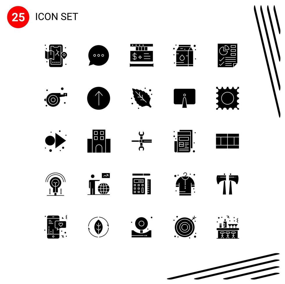 Group of 25 Modern Solid Glyphs Set for report document tag data condensed Editable Vector Design Elements