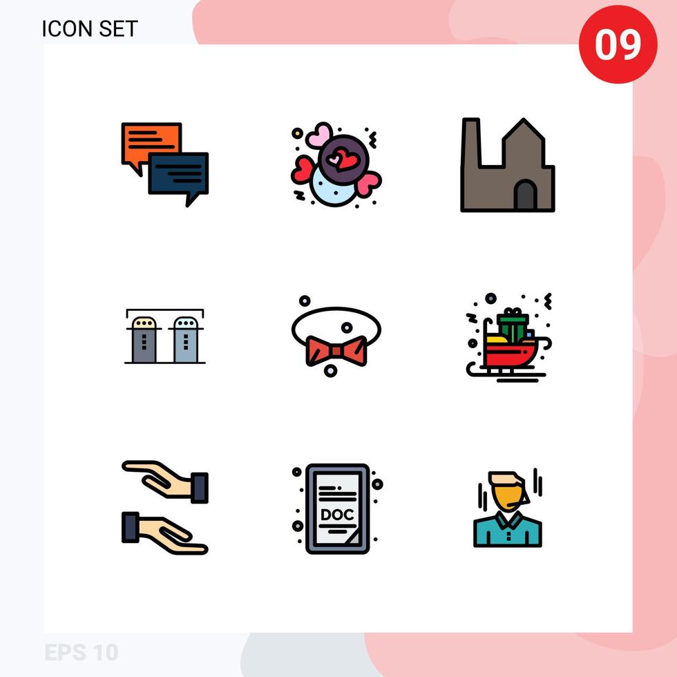 Universal Icon Symbols Group of 9 Modern Filledline Flat Colors of bow bottle valentine paper industry Editable Vector Design Elements