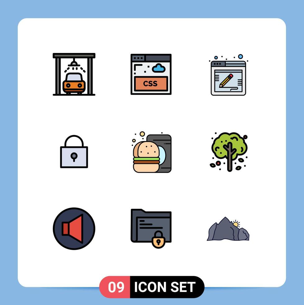 Universal Icon Symbols Group of 9 Modern Filledline Flat Colors of apple fast food feedback drink locked Editable Vector Design Elements