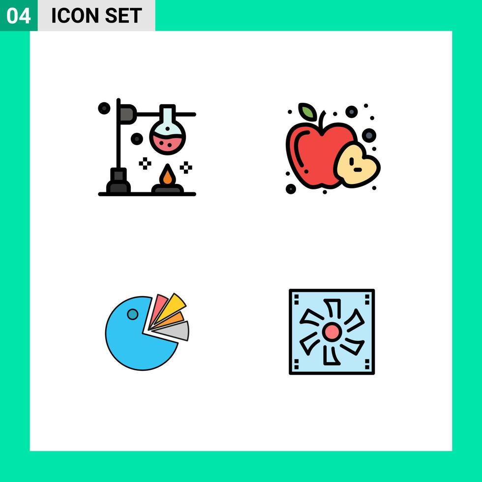 Editable Vector Line Pack of 4 Simple Filledline Flat Colors of burner chart science fruit diagram Editable Vector Design Elements