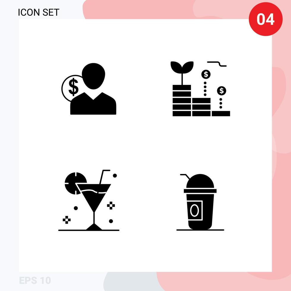 Stock Vector Icon Pack of 4 Line Signs and Symbols for client investment employee person beach Editable Vector Design Elements
