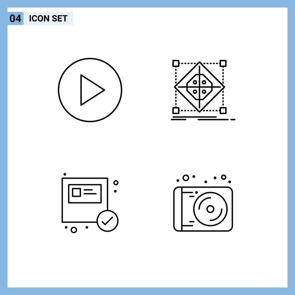 Editable Vector Line Pack of 4 Simple Filledline Flat Colors of multimedia package cluster preparation device Editable Vector Design Elements