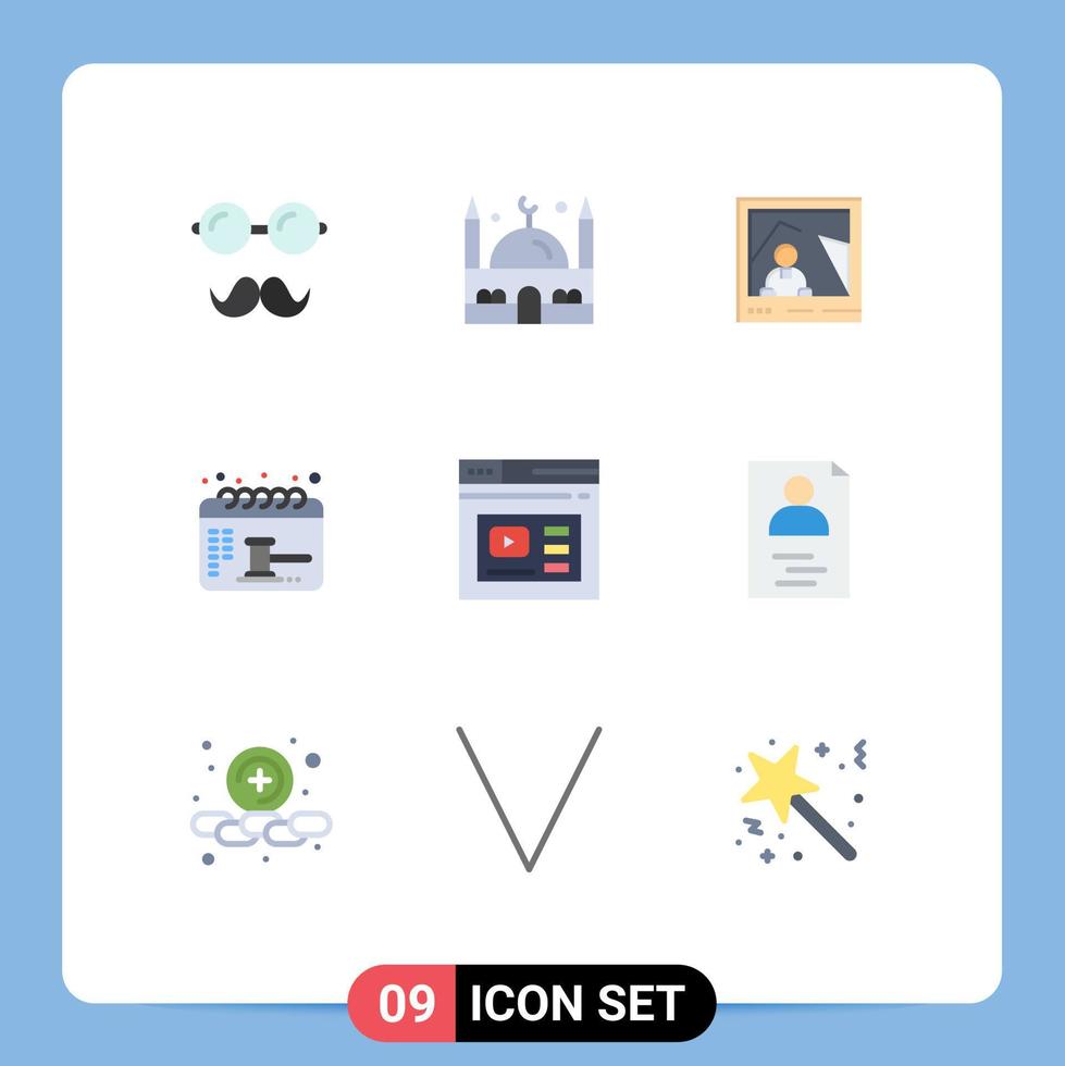 conjunto de pictogramas de 9 colores planos simples de página balance imagen fecha cita elementos de diseño vectorial editables vector