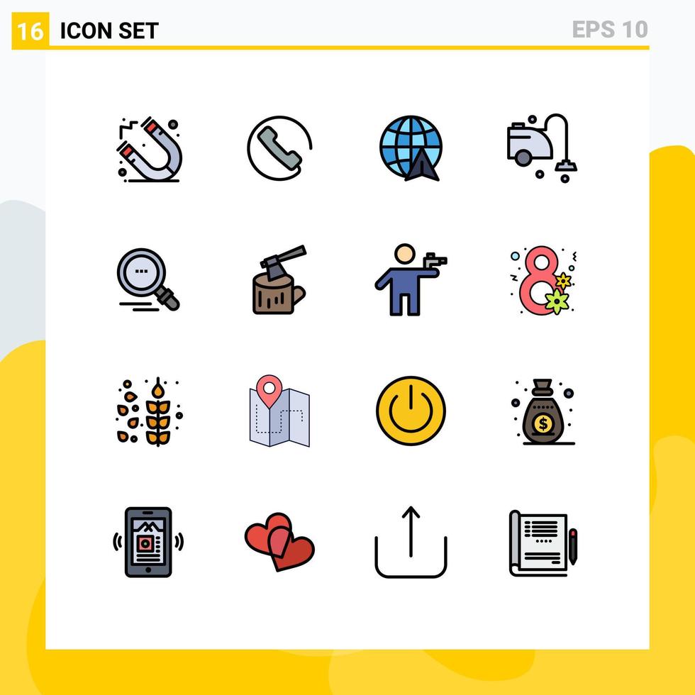 Modern Set of 16 Flat Color Filled Lines Pictograph of log motivation travel find vacuum Editable Creative Vector Design Elements