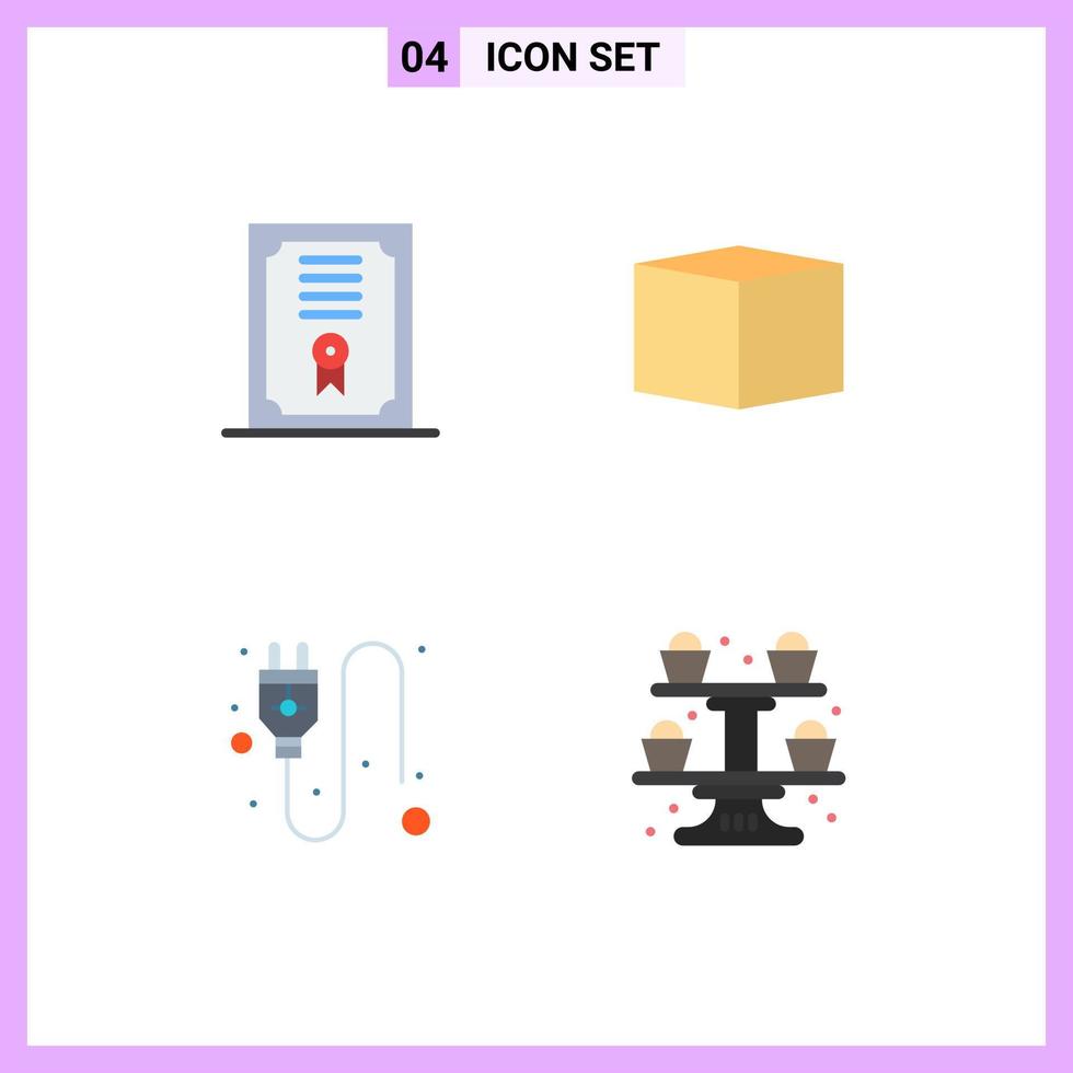 Mobile Interface Flat Icon Set of 4 Pictograms of certificate baking box electric cupcake Editable Vector Design Elements