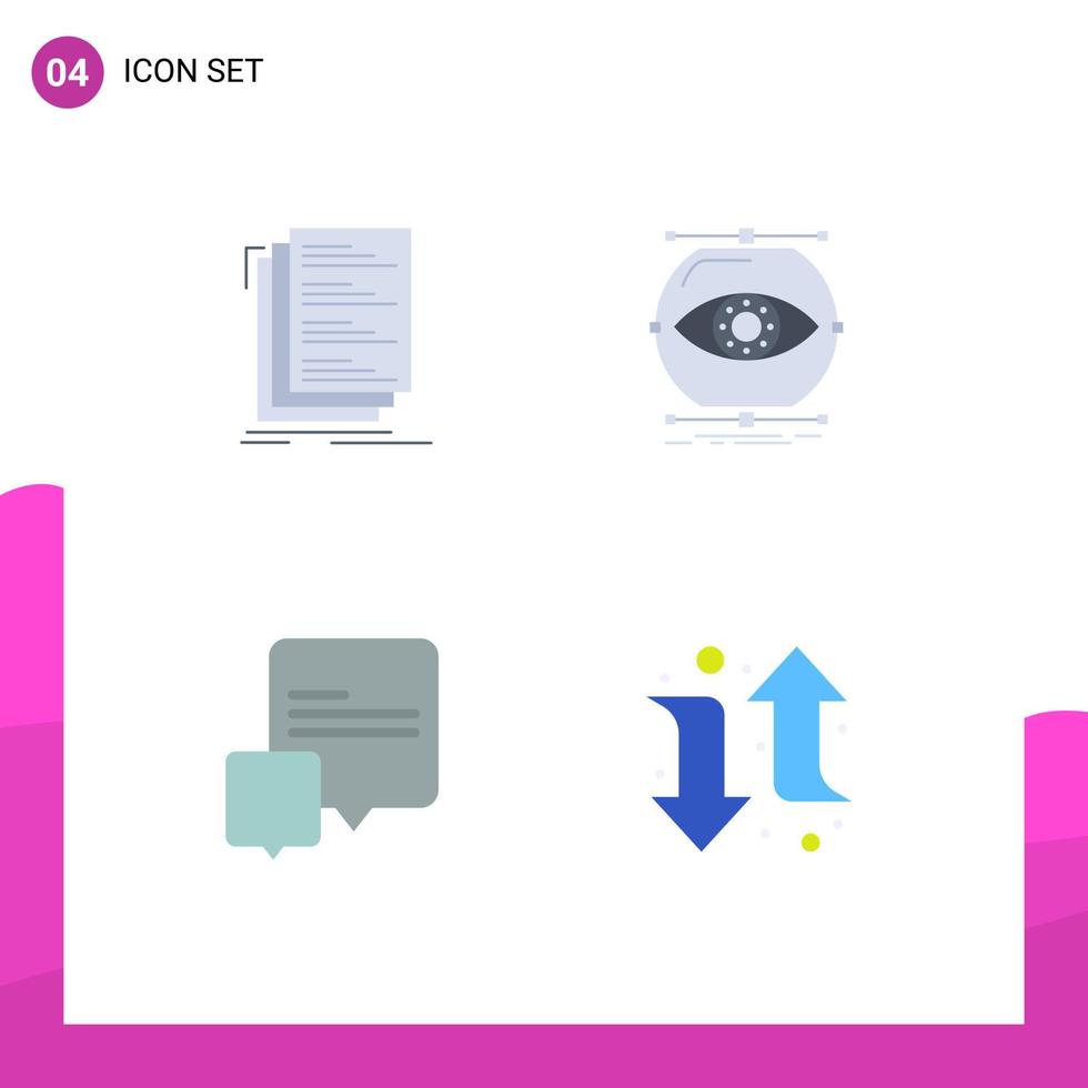 Modern Set of 4 Flat Icons Pictograph of code vision files conception conversation Editable Vector Design Elements