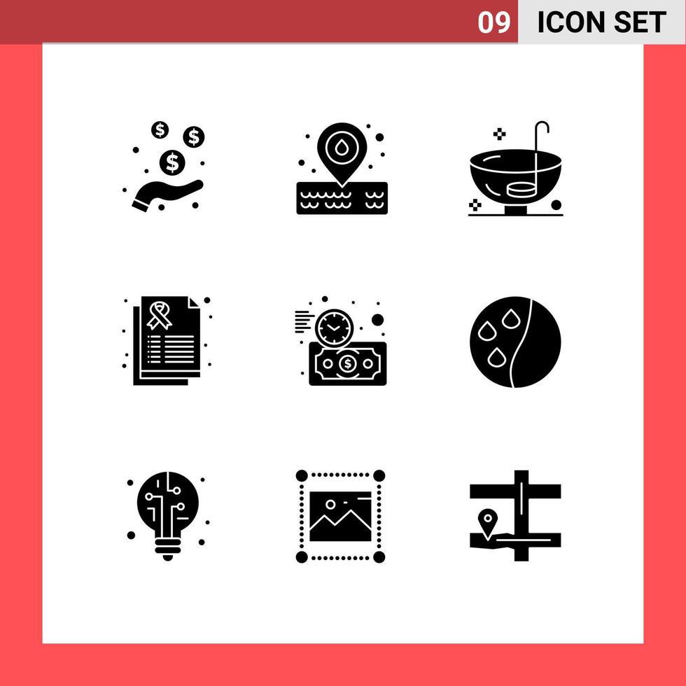 9 Thematic Vector Solid Glyphs and Editable Symbols of investment cancer sign drink care report Editable Vector Design Elements