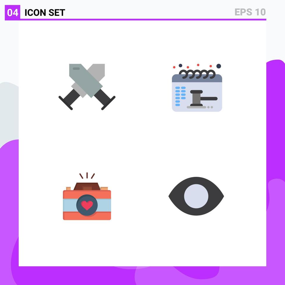 Set of 4 Modern UI Icons Symbols Signs for achievement cam wreath date images Editable Vector Design Elements