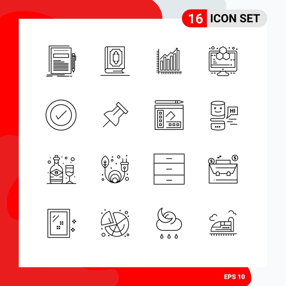 Set of 16 Modern UI Icons Symbols Signs for analytics statistics ramadhan marketing business Editable Vector Design Elements