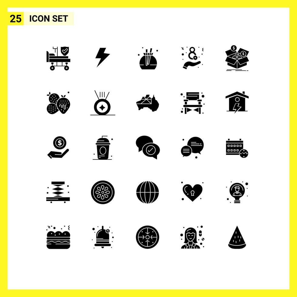 Modern Set of 25 Solid Glyphs and symbols such as growth budget perfume box women Editable Vector Design Elements