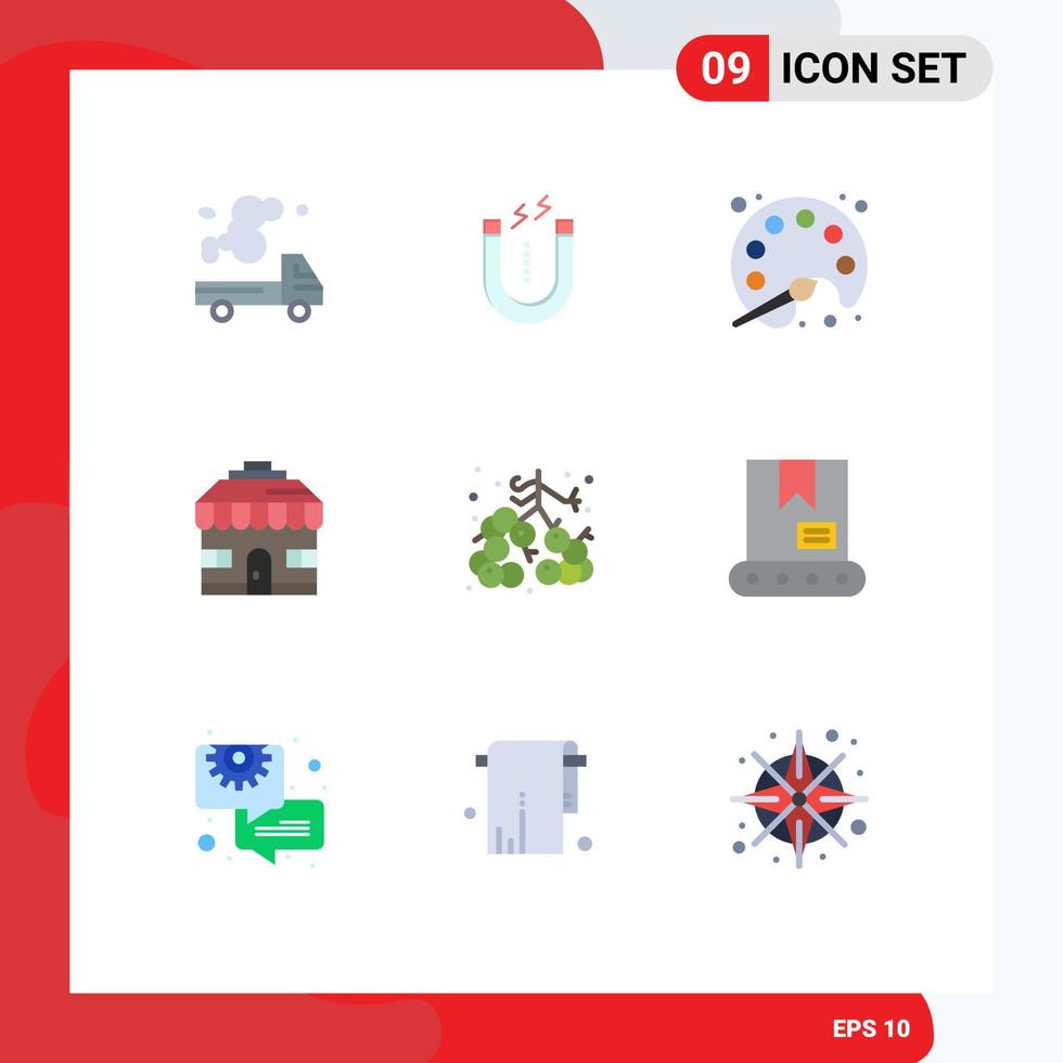 Pictogram Set of 9 Simple Flat Colors of food shop tool house learning Editable Vector Design Elements