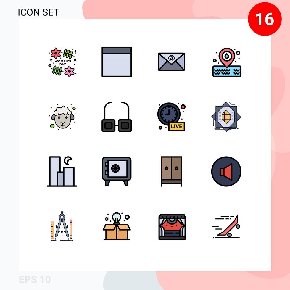 16 iconos creativos signos y símbolos modernos de leer ovejas correo cordero cara elementos de diseño de vectores creativos editables