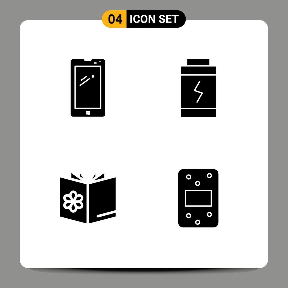 Set of 4 Commercial Solid Glyphs pack for phone bowl android charge mixture Editable Vector Design Elements