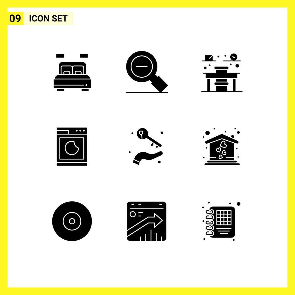 9 User Interface Solid Glyph Pack of modern Signs and Symbols of hand clean zoom wash cooking Editable Vector Design Elements