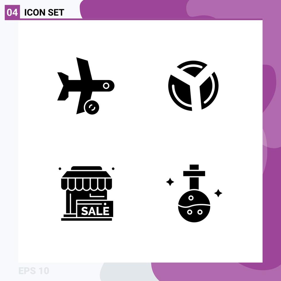 4 Thematic Vector Solid Glyphs and Editable Symbols of flight purchase transport graph shop Editable Vector Design Elements