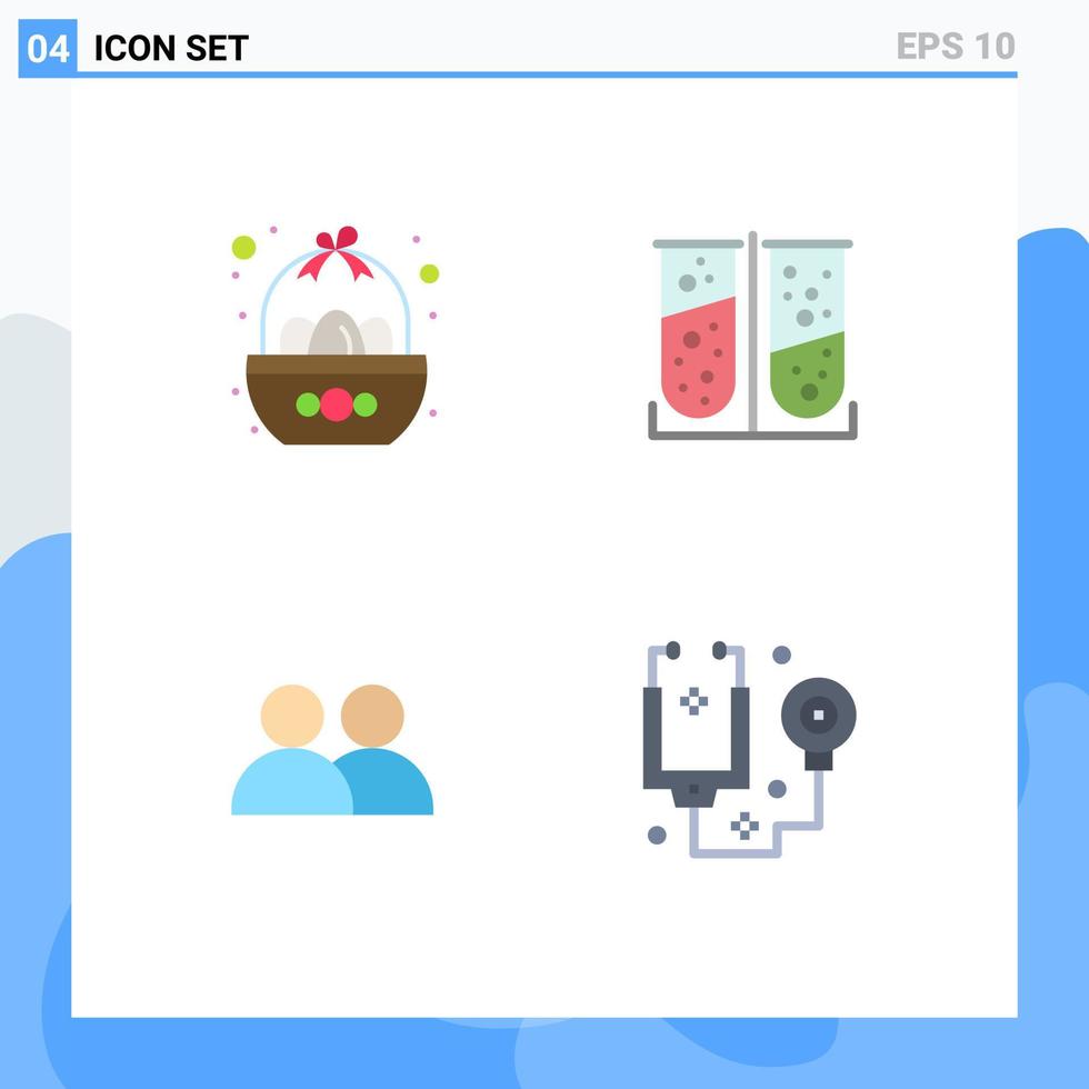 conjunto de pictogramas de 4 iconos planos simples de cesta agregar elementos de diseño vectorial editables por el usuario químico de Pascua vector