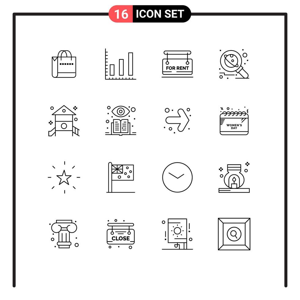 Editable Vector Line Pack of 16 Simple Outlines of kids space sign science planet Editable Vector Design Elements