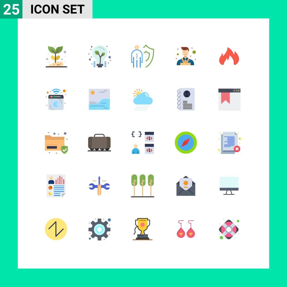 25 User Interface Flat Color Pack of modern Signs and Symbols of fire painter tips decorator person Editable Vector Design Elements