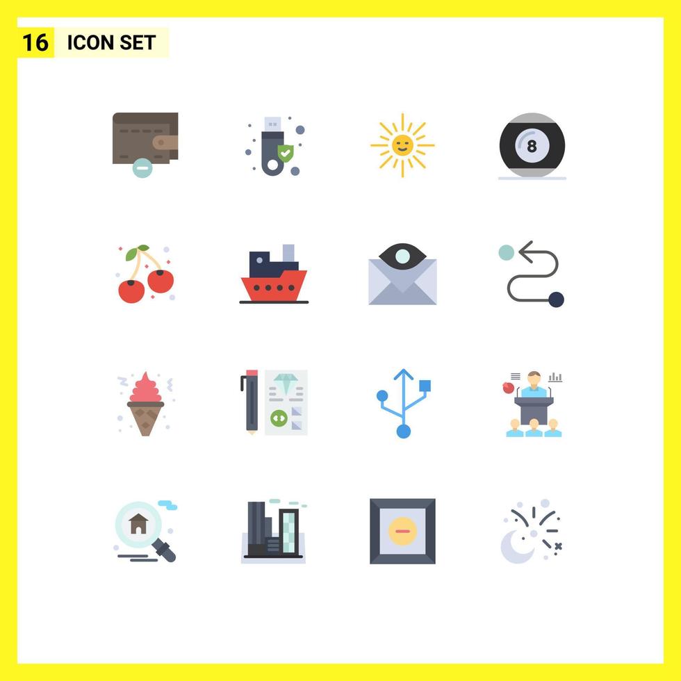 Editable Vector Line Pack of 16 Simple Flat Colors of cherry sport light play game Editable Pack of Creative Vector Design Elements