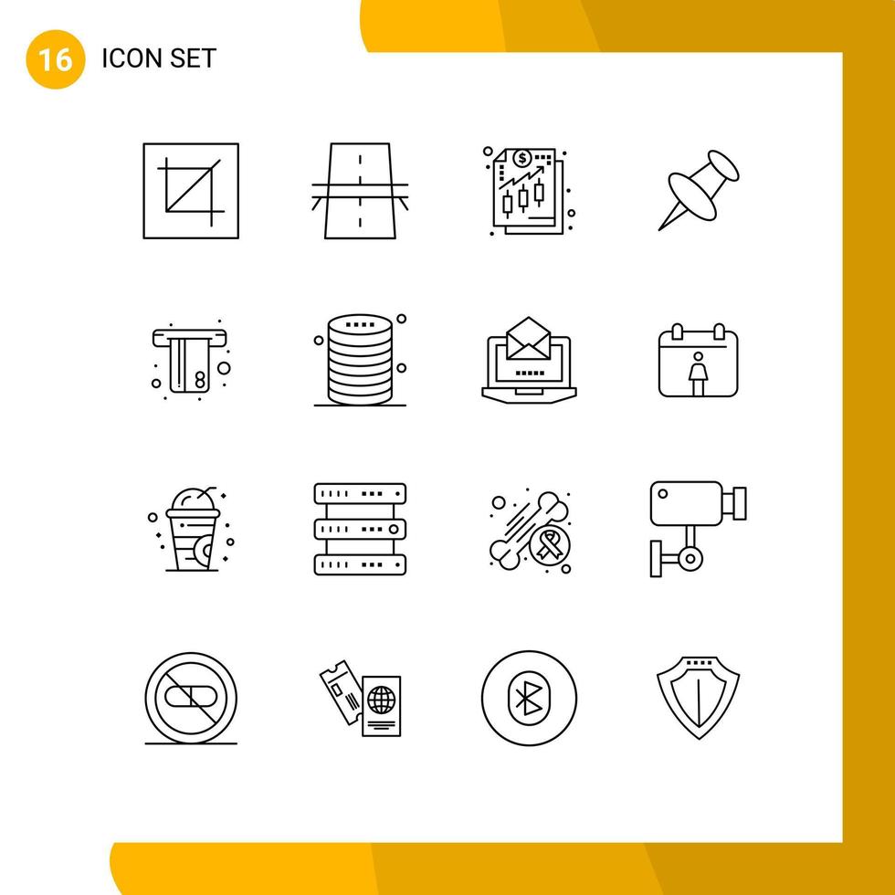 Universal Icon Symbols Group of 16 Modern Outlines of atm pin grid marker income Editable Vector Design Elements