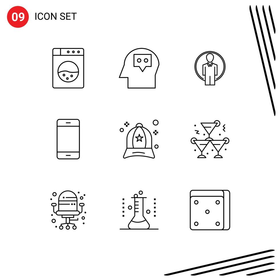 9 Universal Outlines Set for Web and Mobile Applications fashion cap image accessories hardware Editable Vector Design Elements