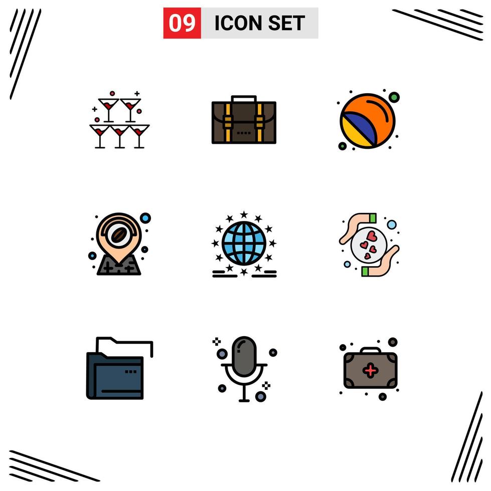 Set of 9 Modern UI Icons Symbols Signs for global shop labels location stamp Editable Vector Design Elements